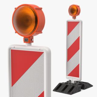 3D Roadworks Traffic Post with Warning Light