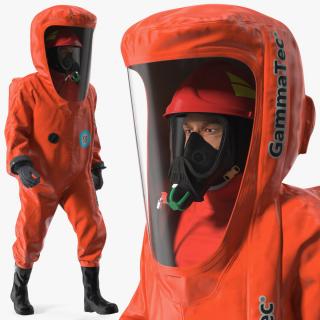 Heavy Duty Chemical Protective Suit Walking Pose Red 3D