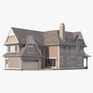 3D Large American House with Garage Beige model