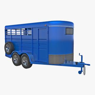 3D Three Horse Slant Blue Horse Trailer