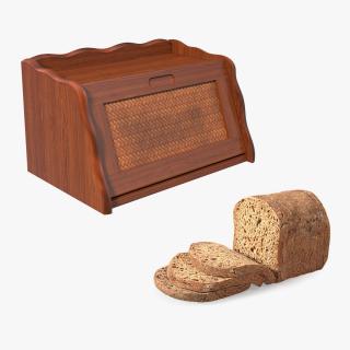 3D Wooden Bread Box with Bread Collection model