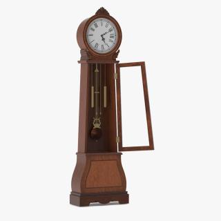 3D Grandfather Clock With Chime Dark Wood Open model