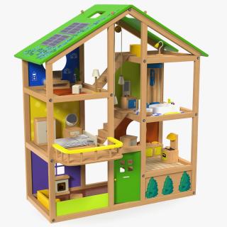 3D Wooden Dollhouse Furnished