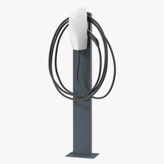 3D Pedestal Mounted EV Charging Station Tesla White model