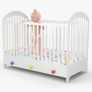 3D Toddler Girl in Bed Standing model