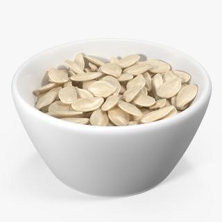 Pumpkin Seeds with Shell in a Ceramic Bowl 3D