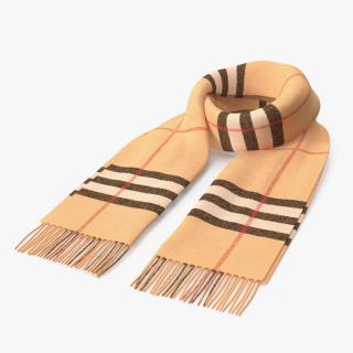 Rolled Fringed Beige Check Scarf 3D