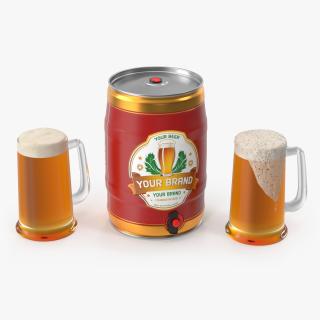 3D Beer Keg and Mugs Set Mockup model