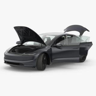 Tesla Model 3 2024 Stealth Grey Rigged for Cinema 4D 3D