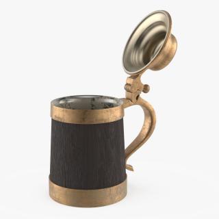 3D model Antique Wooden Beer Mug with Metallic Accents