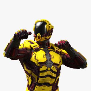 3D model Futuristic Armored Cyborg Yellow Rigged for Cinema 4D 2