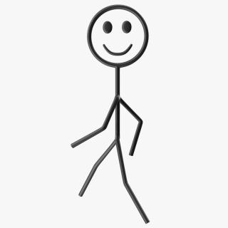 Cartoon Stickman Figure Walking Pose Black 3D