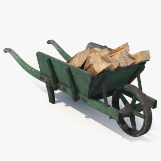 3D Old Wheelbarrow and Firewood model