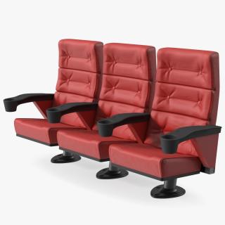 Leather Cinema Chairs for Three Places Red 3D