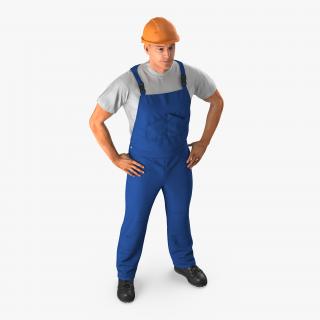 3D Construction Worker with Hardhat Standing Pose