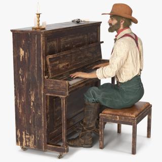 3D Old Western Piano with Musician