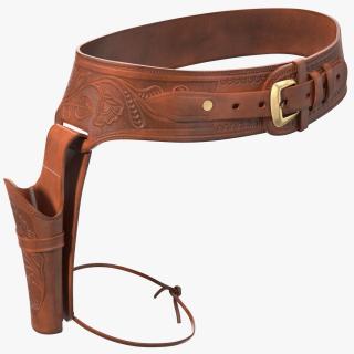 3D Western Gun Belt with Holster Leather Brown model