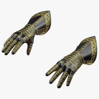 Medieval Knight Black Gold Armor Gauntlets 3D