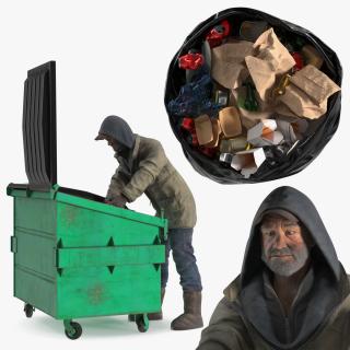 Homeless Man Digs Through Dumpster 3D model