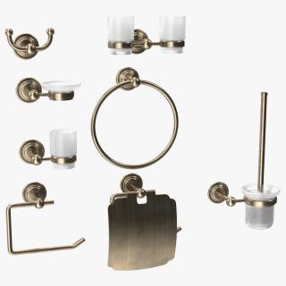 Bronze Small Wall Bathroom Accessories Set 3D