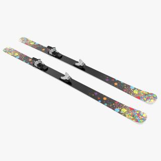 3D Snow Skis With Bindings model