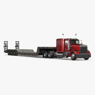 3D Semi Truck with Flatbed Trailer 3 model