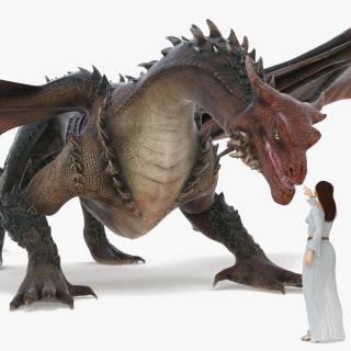 3D Fantasy Dragon and Female Elf Encounter with Fur model