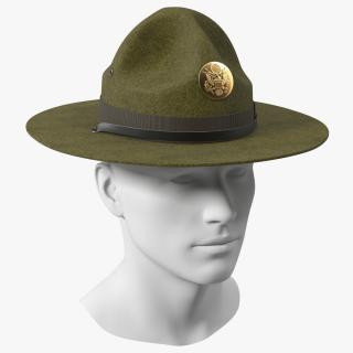 Campaign Hat with Cockade Green on Mannequin 3D model