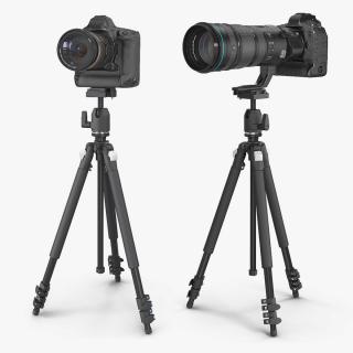 3D DSLR Cameras with Zoom on Tripod Collection model