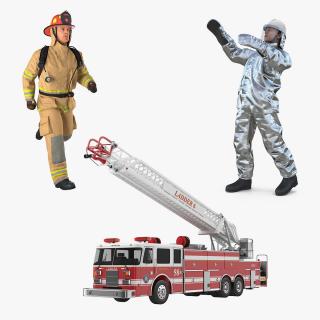 Rigged Ladder Fire Truck and Firefighters Collection 3D