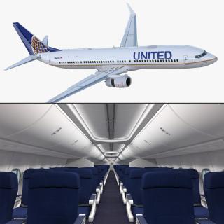 3D Boeing 737-900 with Interior and Cockpit United Airlines Rigged model