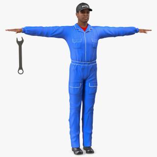 3D Light Skin Black Car Mechanic T Pose