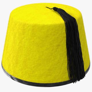 3D model Traditional Arabic Yellow Fez Hat With Black Tassel Fur