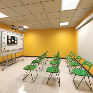 Classroom Interior with Projector and Chairs 3D model