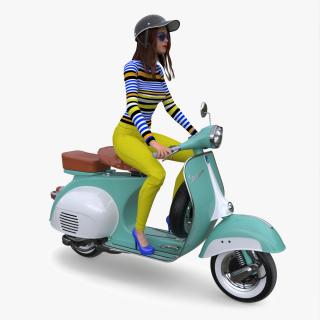 3D model Female Character on Scooter with Cap Safety Helmet