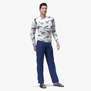 Asian Man Home Style Clothes Standing Pose 3D