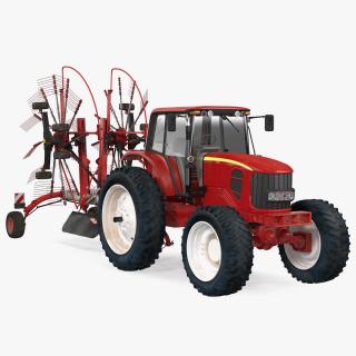 Tractor with Used Twin Rotary Rake Generic Parked 3D model