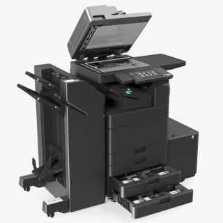 3D model Laser MFP Black Scanner and Trays Open 2