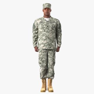 African American US Soldier Standing at Attention ACU Fur 3D