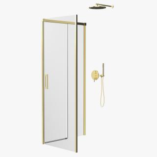 3D model Rectangle Shower Stall with Sliding Door Gold