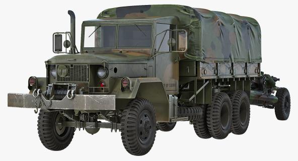 3D US Military Truck m35a2 with Field Howitzer M119 model