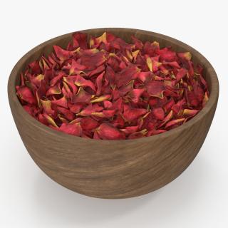 3D Wooden Bowl with Dried Red Petals model