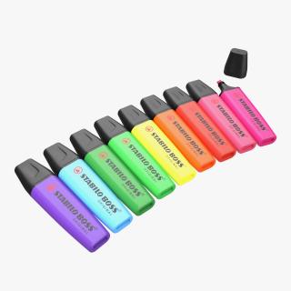 Highlighter Markers Set 9 Unique Colors 3D model