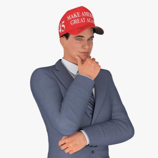 3D model Businessman Thinking Pose in Donald Trump Cap