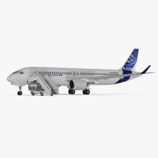 3D Airbus A220 with Passenger Boarding Stairs Car