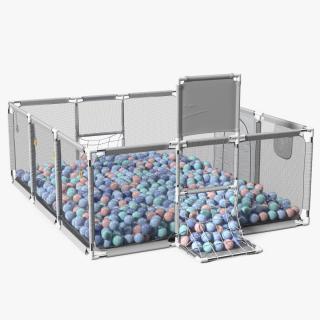 Grey Baby Playpen Full of Plastic Balls 3D model