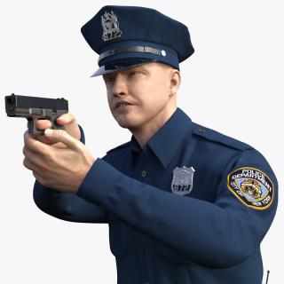 3D model NYPD Police Officer Aiming Pose Fur