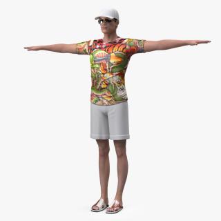 3D Asian Man Summer Outfits T Pose