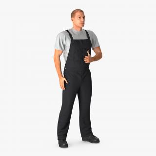 3D Worker Wearing Black Overalls Suit Rigged