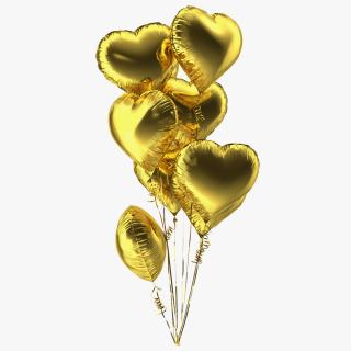 3D model Helium Gold Heart Shape Balloons Bouquet